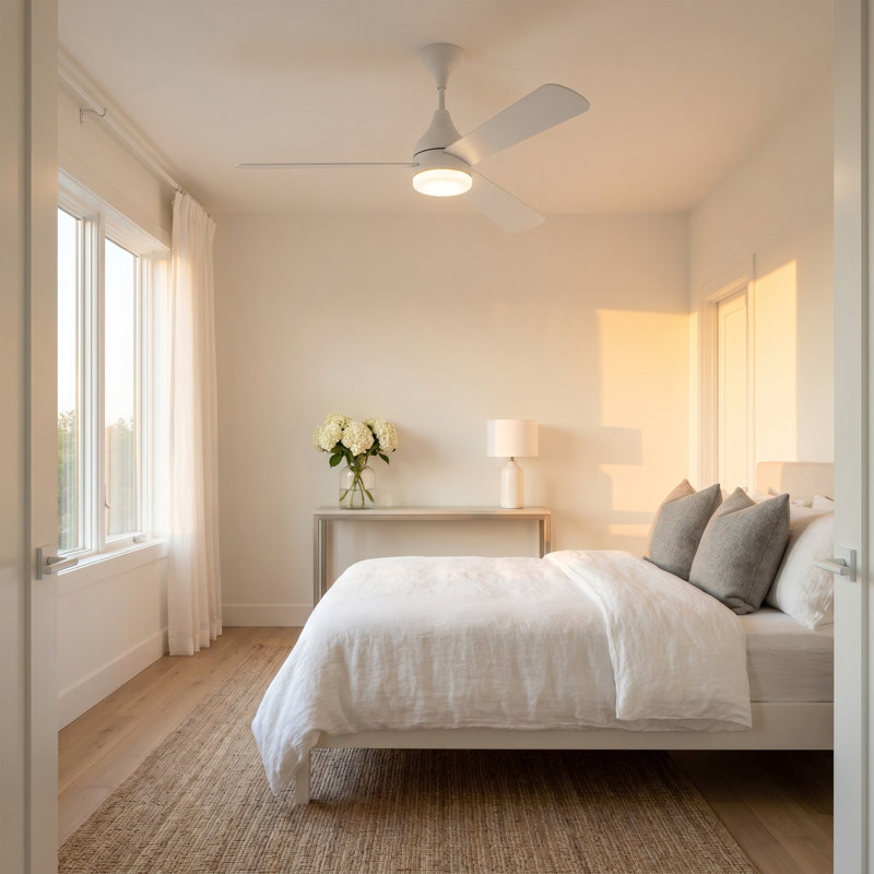 Smart LED Ceiling Fan, Matte White with White Blades, 52 inches