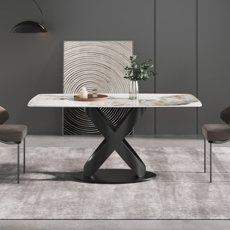 Table de salle à manger Sesteded, H 29,53 po x L 63 po x l 35,43 po, Doré, Pandora