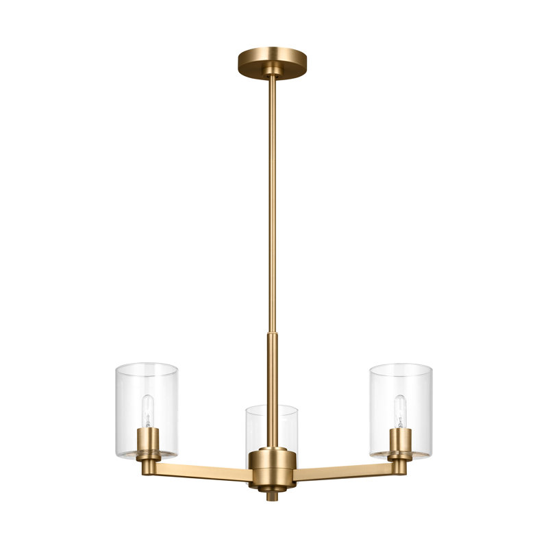 Fullton Dining Room Chandelier With Clear Shade, 10.375" H x 21.625" W x 21.625" D, Satin Brass, 3 Lights