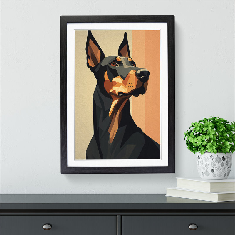 Doberman Minimalism - Single Picture Frame Print on Wood, Black Framed, 34cm H x 25cm W