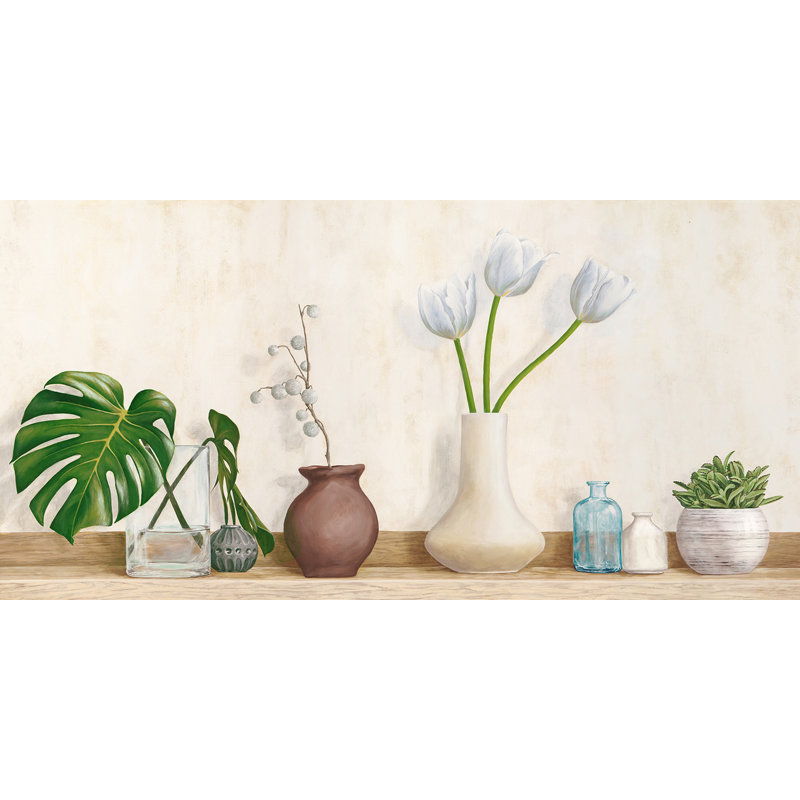 Minimalist Floral Setting by Jenny Thomlinson - Wrapped Canvas Painting, 35cm H x 70cm W x 4cm D