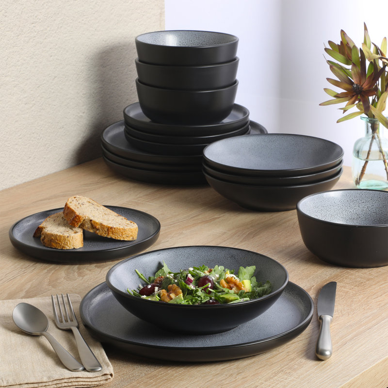 Gibson Elite Tribeca Loft 16-Piece Dinnerware Set- Modern Rustic - Service for 4 , Blue