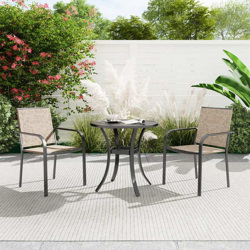 2 - Person Metal Patio Dining Set With Round Table, Beige