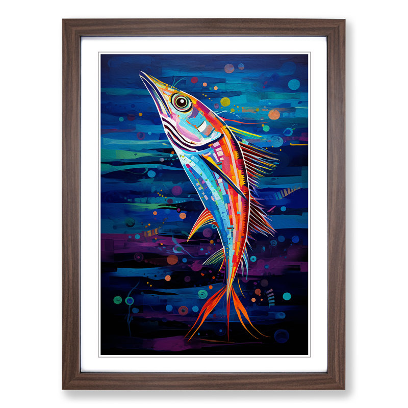 Fish Orphism - Framed Print, 34cm H x 25cm W x 2cm D, Walnut