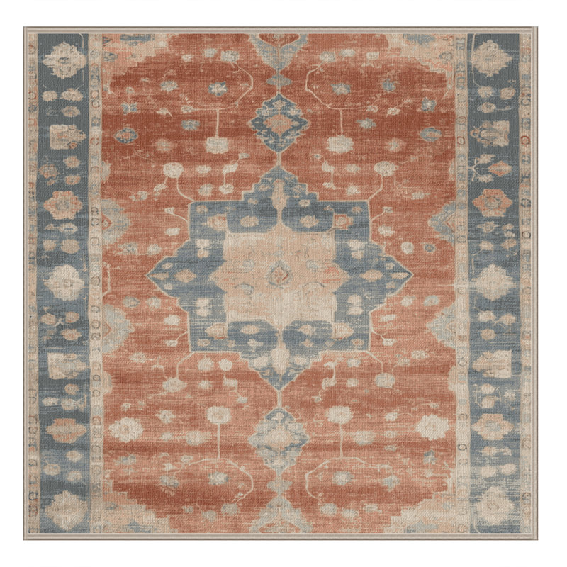 Machine Washable Overdyed Brown Area Rug, Square 4'