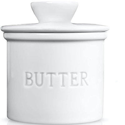 Butter Crock For Counter With Water Line For Spreadable Butter, Ceramic Butter Keeper, French Butter Dish With Lid, White