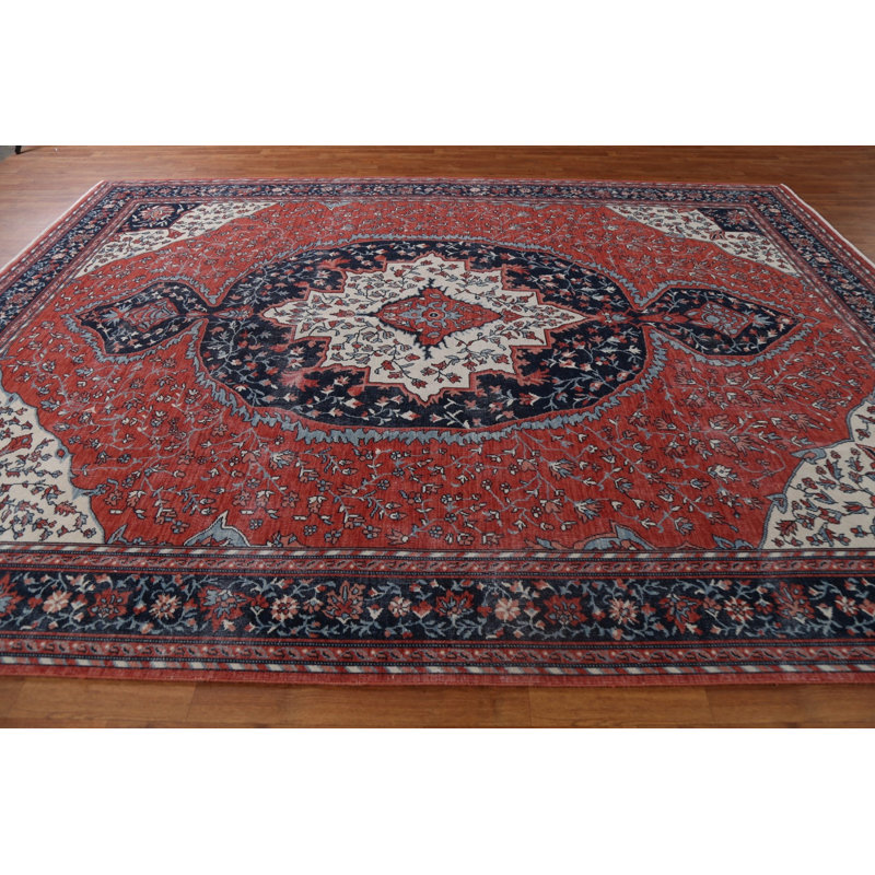 Tapis turc floral rouge en laine Sarouk Farahan noué à la main 9 x 12