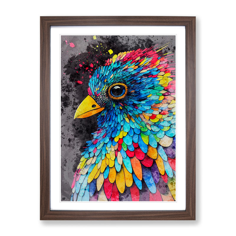 Bird Paint Drips No.2 - Wall Art, Walnut Framed, 64cm H x 46cm W x 2cm D, Walnut