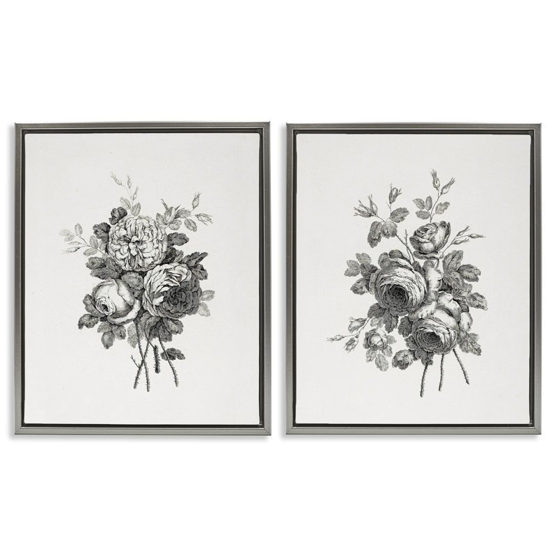 Ensemble de 2 toiles flottantes encadrées antiques, Cadre flottant gris lustré, H 31 po x l 25 po