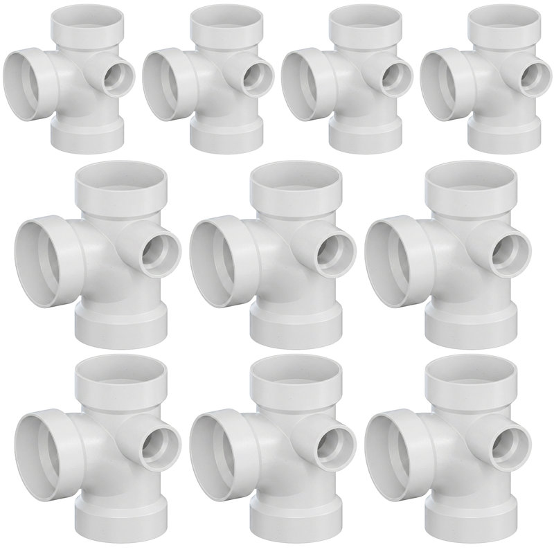 Té hygiénique en PVC 3 po x 3 po x 3 po x 2 po en PVC blanc avec bonde en PVC, raccord d'évacuation et d'évacuation à droite, (paquet de 10)