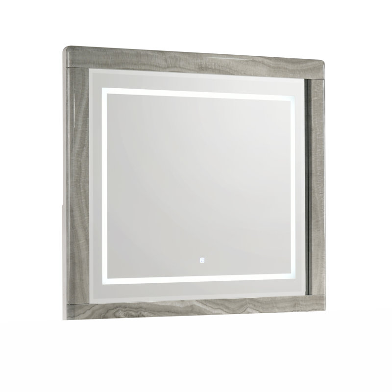 Monaco Grand Illuminated Vanity Mirror with Integrated LED Border Lighting and Sculpted Marble Accent Design