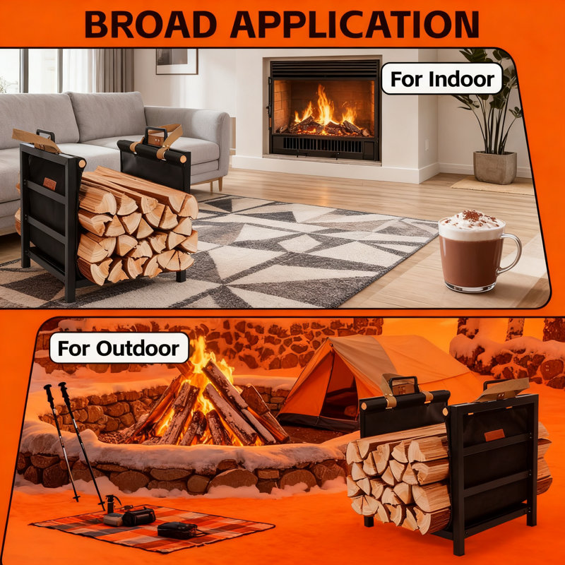 Support à bois de chauffage en acier robuste avec support à bûches amovible pour une utilisation intérieure et extérieure, support à bois pour le rangement, le séchage et l'organisation