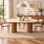Table de salle à manger ovale moderne avec dessus en pierre et piètement en bois massif, idéale pour la cuisine et la salle à manger. Table rectangulaire pour 6 personnes.-958525168-953297698-929666107