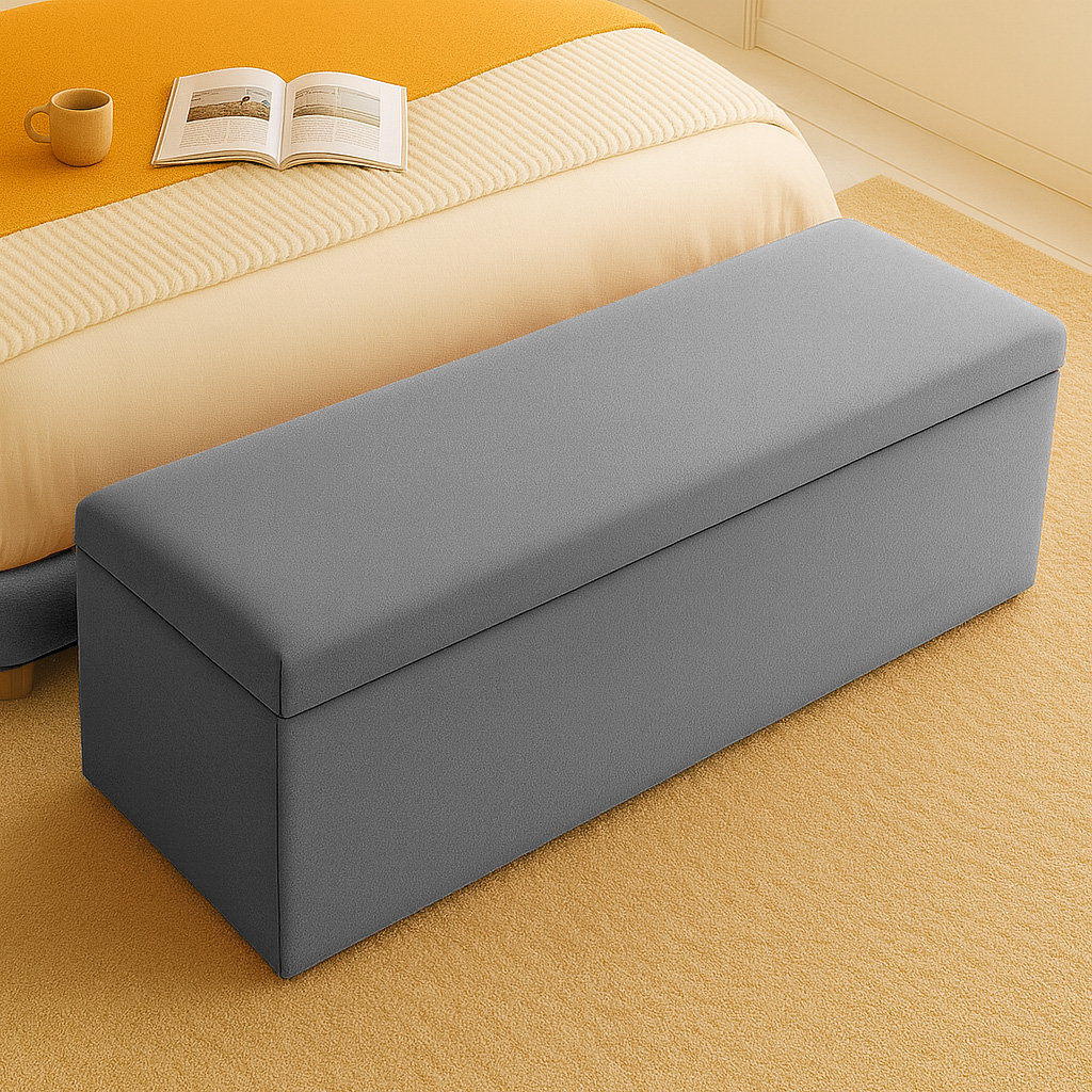 Safar Wide Velvet Plain Rectangle Solid Color Standard Ottoman Box with Storage