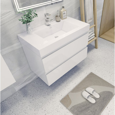 Ensemble de meuble-lavabo mural simple 35 po Carneshia