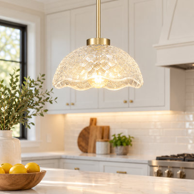 Brushed Gold Pendant Light with Hammered Glass