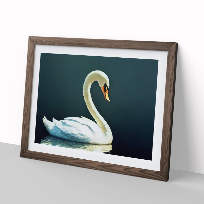 Striking Swan - Single Picture Frame Painting, 46cm H x 64cm W x 2cm D, Walnut