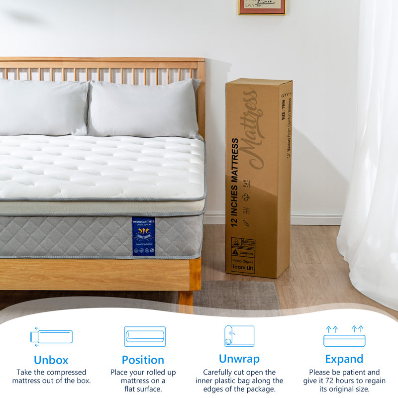 Matelas en mousse hybride et rafraîchissante 12/14 po, soulagement de la pression et isolement du mouvement, CertiPUR-US, matelas dans une boîte