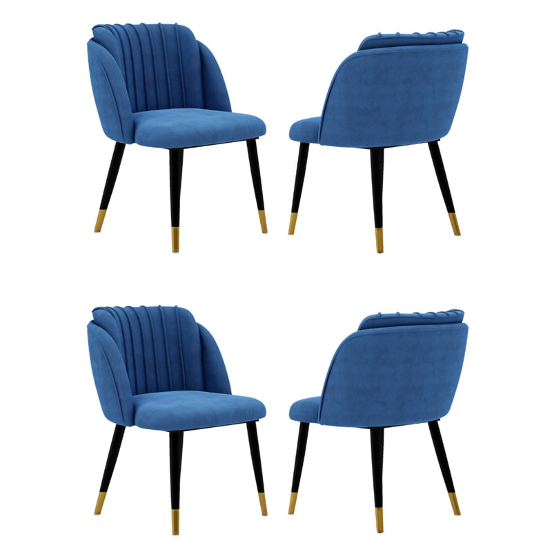 Inola Upholstered Dining Chair, Black/Gold, Dark Blue, 4