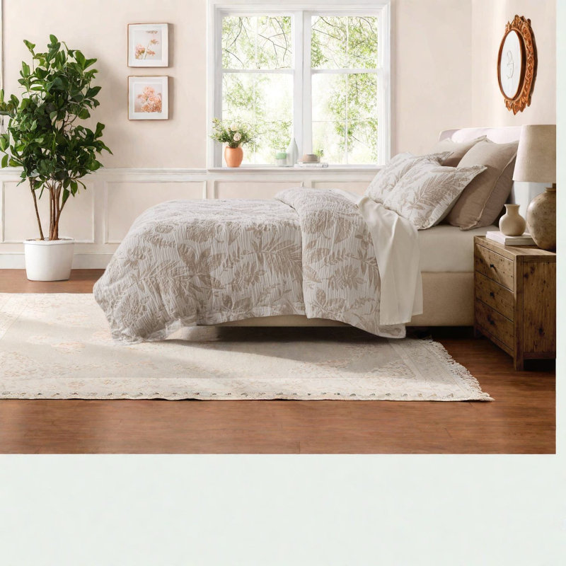 Premium Cotton Jacquard Bedding Sets, King Cal King Botanical Duvet Set