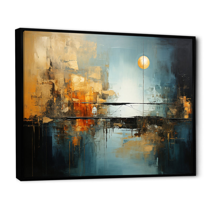 Impression sur toile Teal Orange Bold Energy I - Dams, H 16 po x l 32 po x P 1 po, Cadre flottant noir