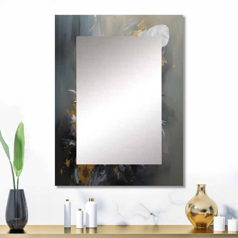 Gold Boho Chic Feathers IV - Glam Feather Unique Wall Mirror, Gold Mirror, Printed Metal Art, 32" x 24"