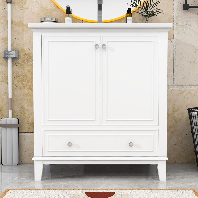 Chic 30-Inch Bathroom Vanity with Undermount Ceramic Sink and Adjustable Shelf, White