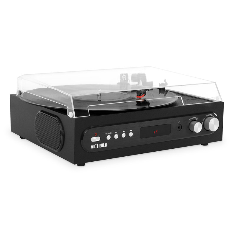 All-in-1 Bluetooth Decorative Record Player with Built-in Speakers and 3-Speed Turntable, Black