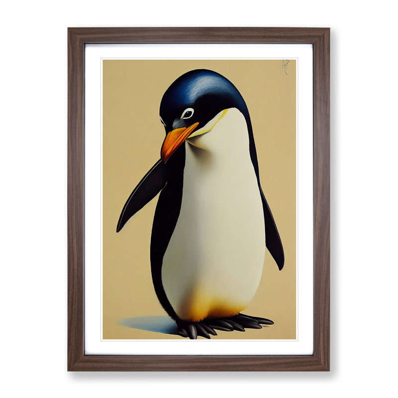 A Cute Penguin - Framed Print, 34cm H x 25cm W x 2cm D, Brown Framed