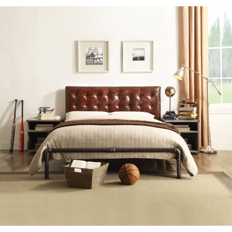 Vintage Brown Top Grain Leather Queen Bed