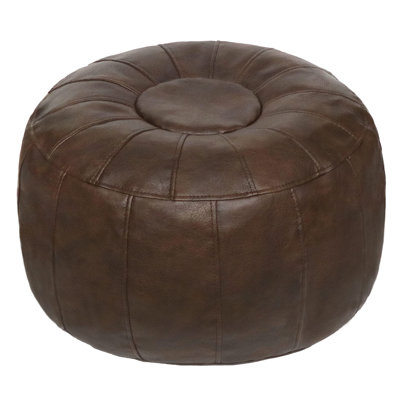 Limbrey 21.7" Wide Leather Match Round Striped Pouf Ottoman(Unstuffed)