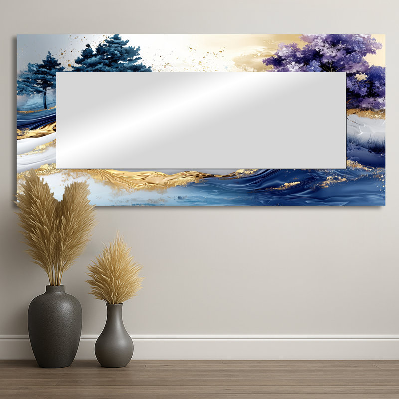 Golden Trees Aurora Over The Marble Peaks I - Art mural miroir décoratif moderne - imprimé sur métal, 28 po x 60 po