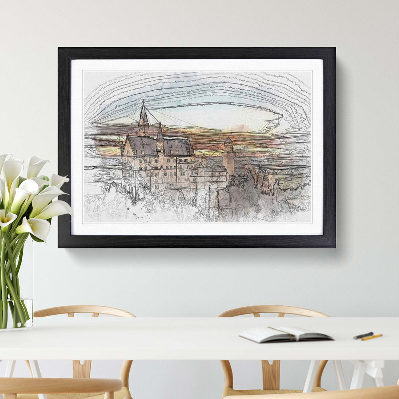 Neuschwanstein Castle in Abstract - Picture Frame Graphic Art Print, 36cm H x 48cm W x 2cm D, Black Framed