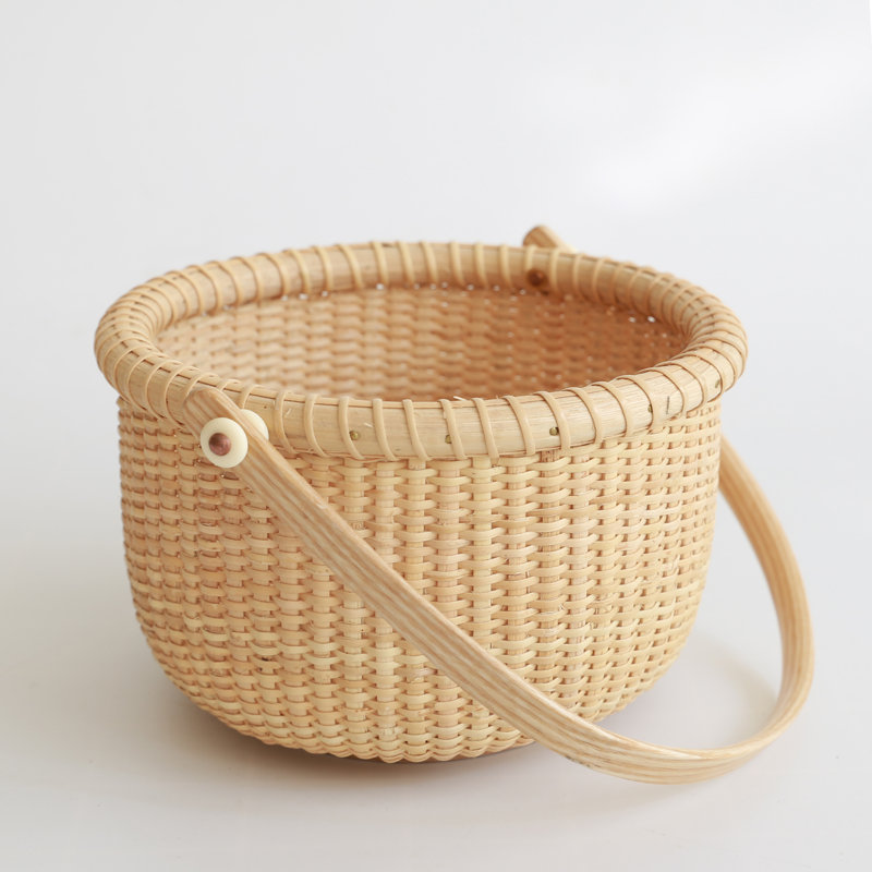 Paniers ronds classiques avec poignées en bois et panier en bois tissé à la main