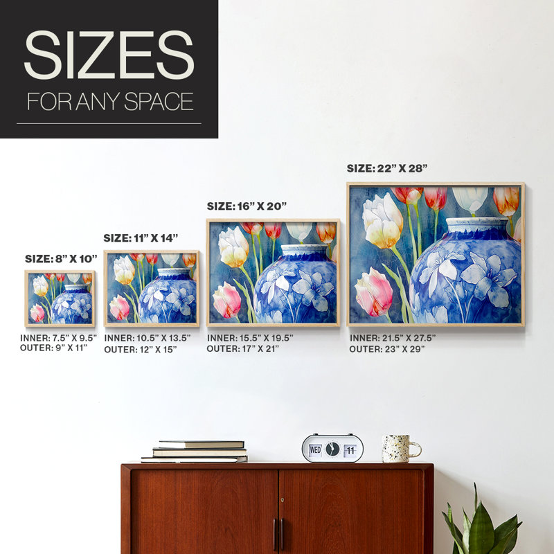 Série florale - CII - Reproduction encadrée - Restickable, Naturel, H 22 po x l 28 po