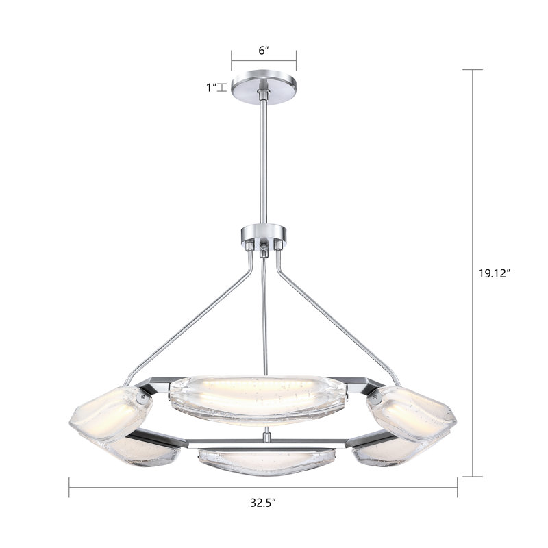 Lustre moderne en verre 32,5 "Led, Chrome chrome