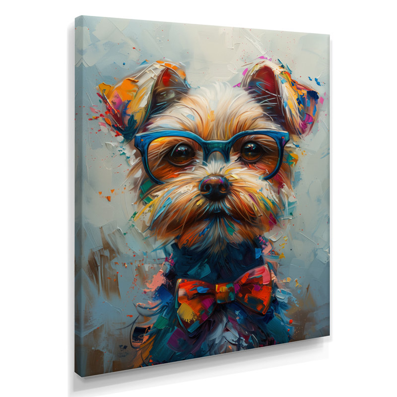Rose curieux et gris Shih Tzu avec lunettes IV - art mural chien, Toile tendue, H 24 po x l 32 po