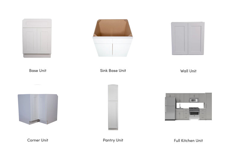 Kitchen cabinet unit collage.