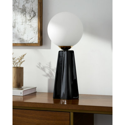 Lampe de table en céramique avec abat-jour rond en verre