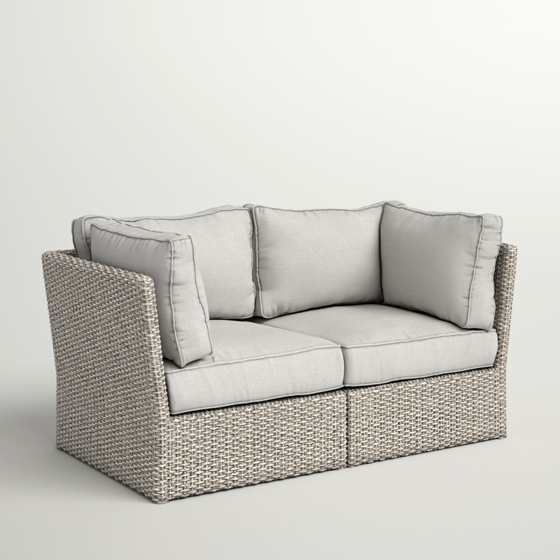 Almyra Fully Assembled 66'' Wide Outdoor Wicker Loveseat with Cushions, Mixed Gray