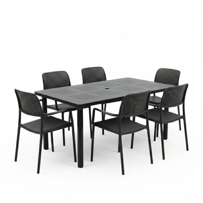 Leleifi Rectangular Outdoor Table Set, Black, 7 pcs