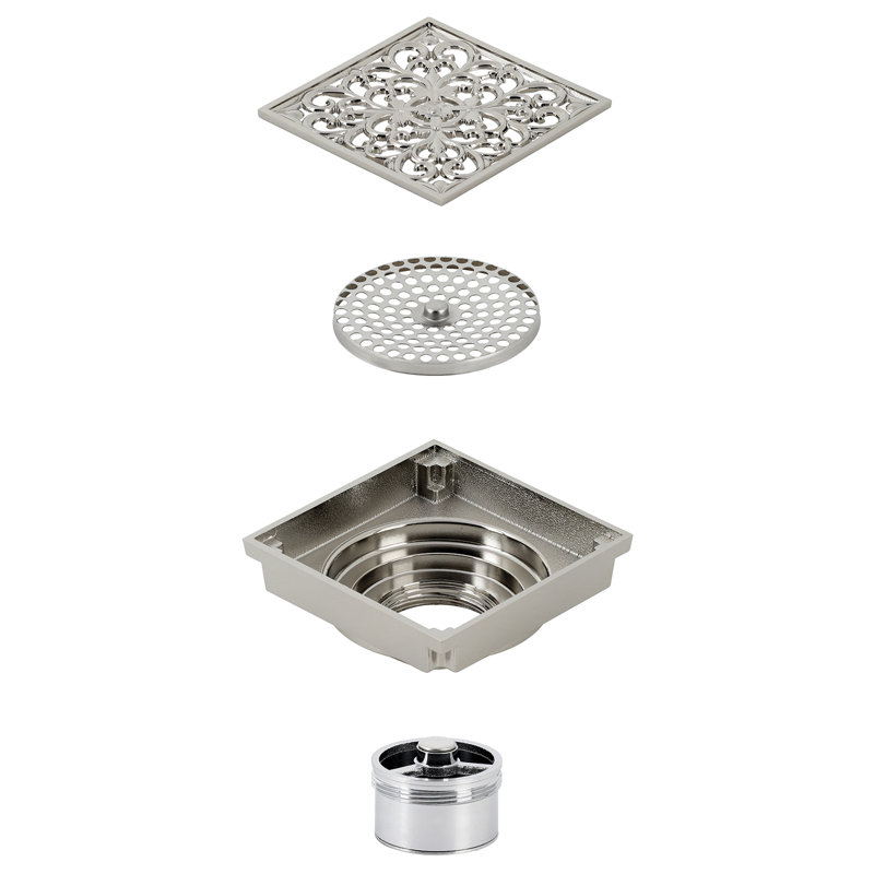 Kingston Brass Watercourse 4-Inch Square Grid Shower Drain with Hair Catcher, Polished Nickel