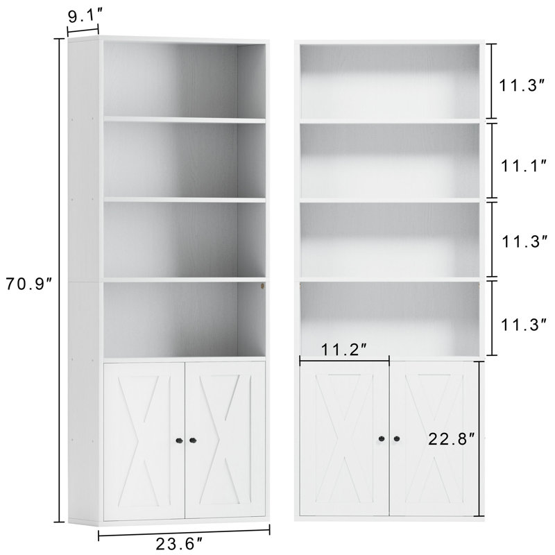 Bibliothèque ouverte avec portes Aillee 70,9 "avec portes, Blanc