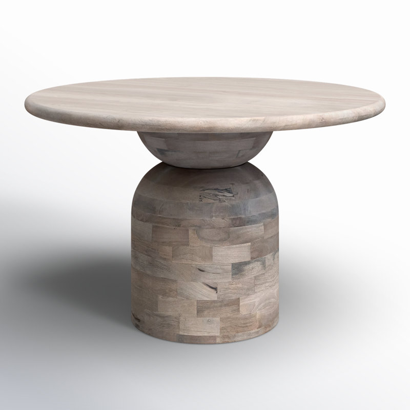 Round Whitewashed Mango Wood Pedestal Dining Table