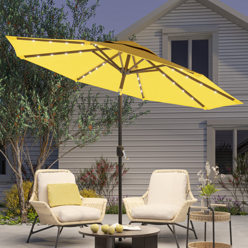 Parasol de patio 9 pi DEL, cadre de marché avec cadre en métal robuste à 8 nervures, Jaune