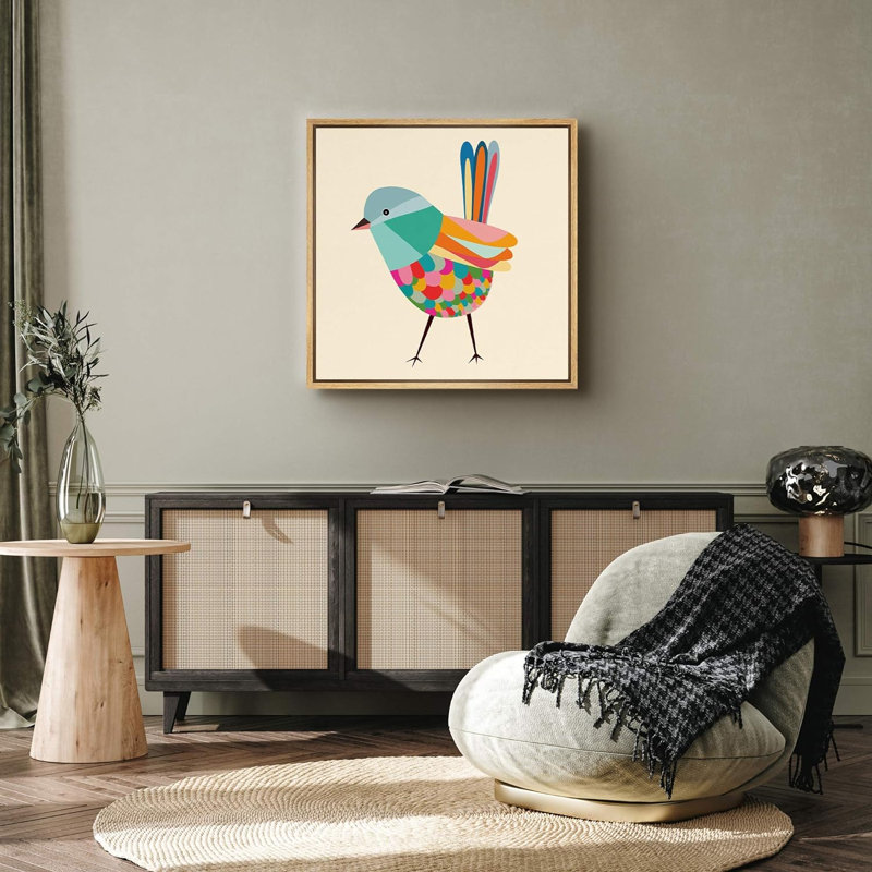 Rouge, jaune, orange, bleu, vert, oiseaux chanteurs, animaux, reproduction d'art moderne sur toile, H 24 po x l 24 po