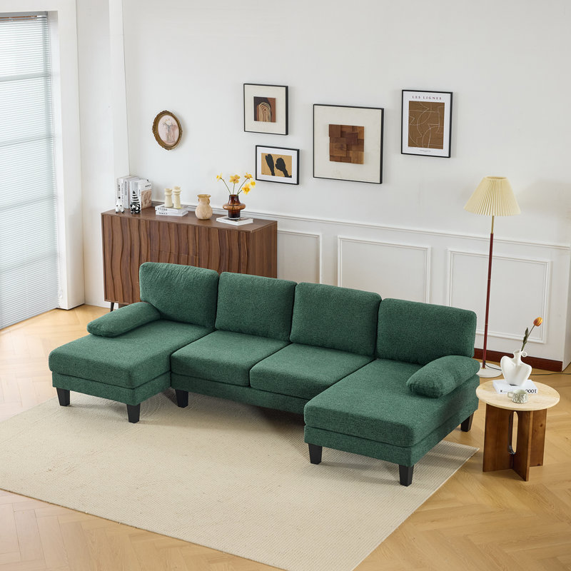 Canapé modulaire en chenille avec accoudoirs coussinés, Chenille verte