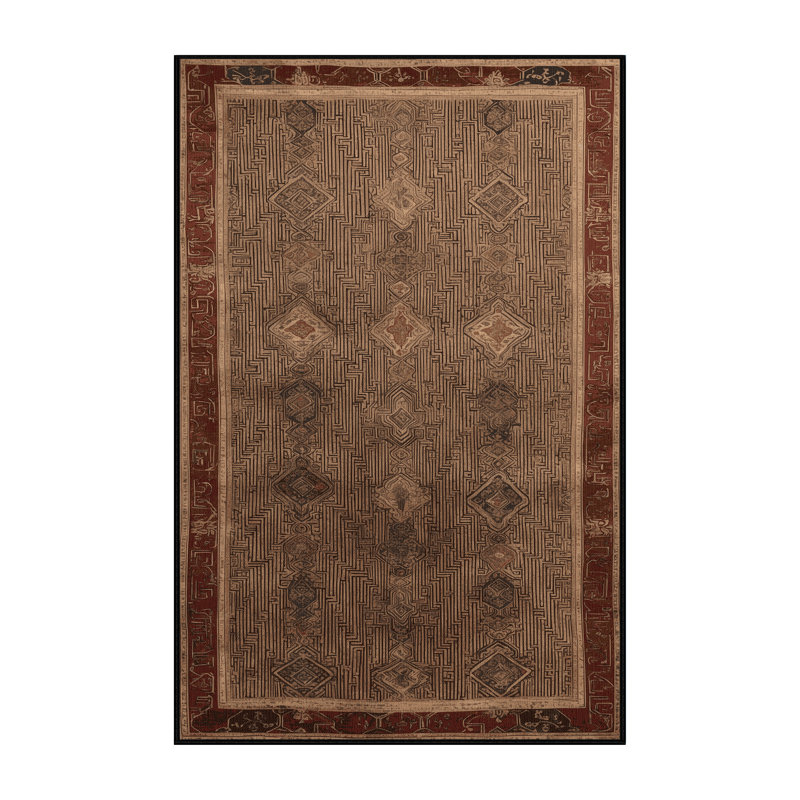 Tapis art déco brun lavable à la machine, Rectangle 7 pi x 9 pi