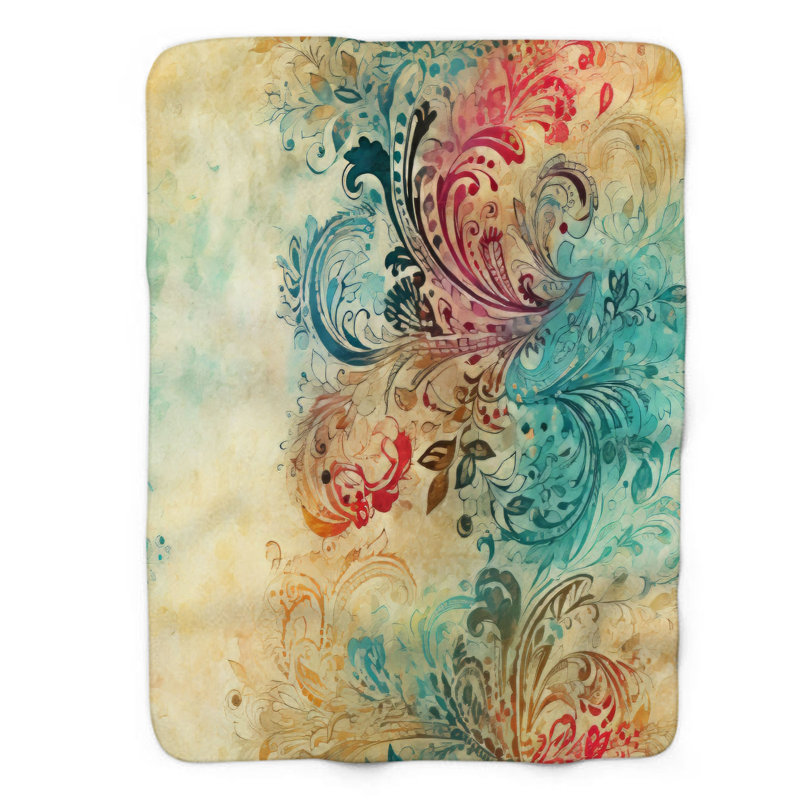 Paisley Artistry - Couverture sherpa de qualité supérieure 1 pièce, Lit simple