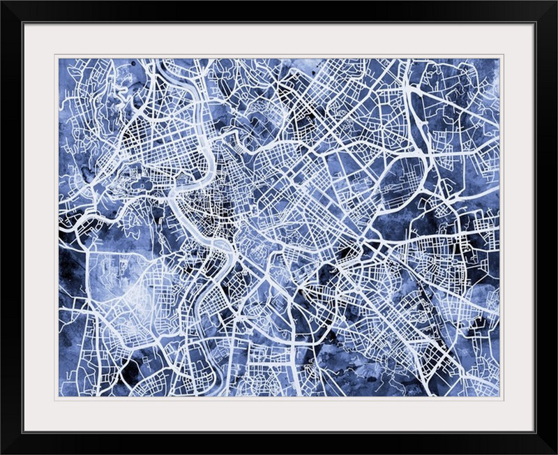 «Rome Italy City Street Map» par Bellen, impression, H 26 po x l 32 po x P 1 po, Cadre noir